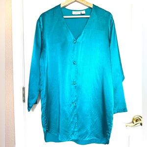 Victoria’s Secret Vintage Gold Label 100% Silk Pajama Top Teal Blue Size S